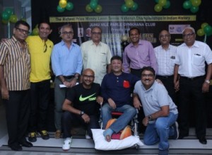 Himanshu Gokani (seated centre), Hon Secretary of JVPG Club, Chetan Desai (3rd left) brother of Anirudh Desai, and other members of the organising committee are seen during the press conference to announce details of the AITA Ranking Rs 22 lakh prize-money JVPG Anirudh Desai All-India Open Tennis Tournament 2018.