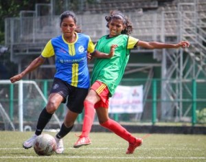 Footie First’s dashing striker Jyoti Chouhan dribbles past a Next SA defender during their WIFA Women's Football League match 