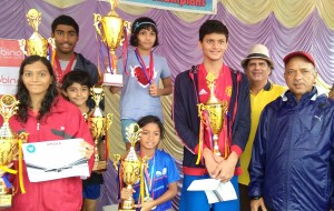 All the individual champions with their trophies, posing  with the GMAAA officials after the Obino-GMAAA Annual Senior and  Lower Age Group Aquatic Meet.