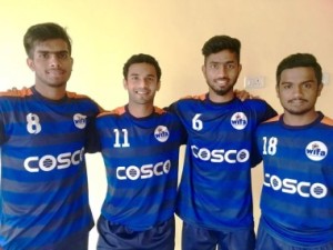 The goal-scorers, (from left to right) Kiran Pandhare, Shravan Shetty and Astle Pereira scored a goal each in leading Maharashtra to a 4-0 win over Rajasthan 