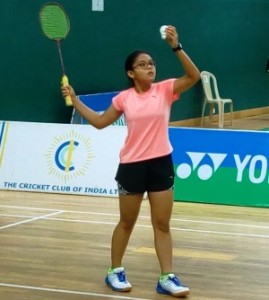 Krisha Shah in action against Shreya Chary in a Girl’s under-15 singles pre-quarter-final match of the CCI-Greater Mumbai District Badminton Championship 2018.