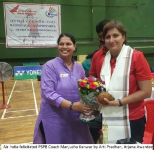 Manjusha Kanwar, a seven-time National champion felicitated by  the AISPB 