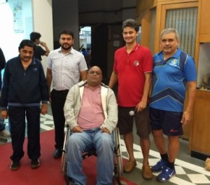 At the Opening Ceremony of Veterans State Ranking TT Tournament at Prabodhankar Thakerey Complex,  Vile Parle(East) guests Mr.Arvind Prabhoo(President),Dr.Nilesh Shah, Dr.Chaitanya Badhe with Mr.Sameer Bhate and Mr.Suhas Dandekar.