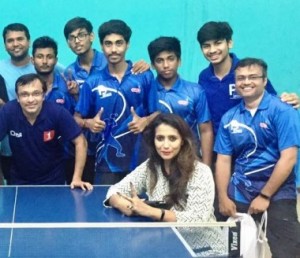 P3 Sports Academy boys pose with  Ms. Moon Moon Ghosh, ex-international and now their coach after their Division II of MSDTTA  Inter-club table tennis league matches.