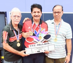 Prabodhankar Thakeray Kreeda Sankul team Percy, Yogesh & Dinkar( Pappu) with their Men's 60+ trophy