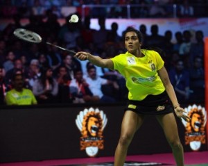 PV Sindhu going for her shot