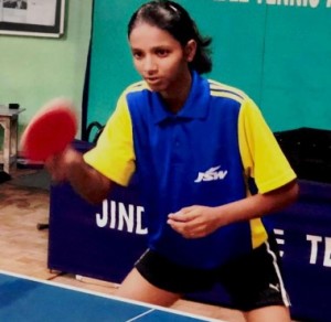 Poonam Yadav who entered Jr. Girls Semi Finals, in action at the JSW-4th Thane District ranking table tennis tournament.