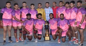 players of Sadguru Enterprises team pose with their trophy