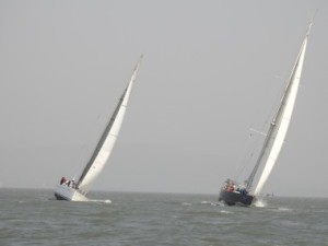 The Keelboats are seen sailing on the concluding day of The Festival of Sails, an annual weekend sailing regatta conducted by the Indian Naval Watermanship Training Centre (INWTC), at the Mumbai Harbour, near Gateway of India.