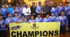 The victorious St. Mary’s young cricketers are all smiles as they receive the Bombay Gymkhana T20 Trophy from Chief Guest, Dilip Vengsarkar, a former Indian captain and selector, at the prize distribution function.