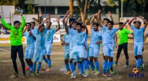 The victorious Mumbai players are seen in a jubilant mood 