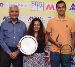 ( L to R) Mr Darius Udwadia, President, Bombay Gymkhana with Sachika Ingale & Aditya Jagtap the Winners of Women's and Men's open at the Bombay Gymkhana 42nd Maharashtra State Open Squash tournament.