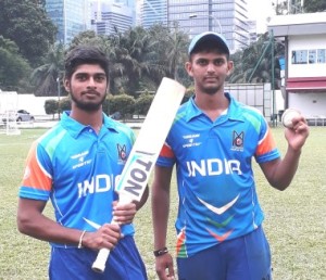 Man-of-the-match Sachin Yadav , who hit up another half century after his unbeaten 98 in the second tie, poses with Vedant Patil who excelled in bowling ( 4/345) 